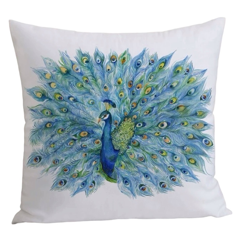 Pillow Cover Peacock Print Zipper Closure Decorative Large Square 17.7 in - Picture 7 of 16